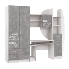 Стенка Юниор-2 Лофт, Бетон светлый, Белый Стенка Юниор-2 Лофт, Бетон светлый, Белый