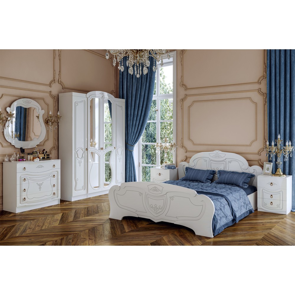 Кровать Мария 1,6м, Белый глянец холодный, Белый Кровать Мария 1,6м, Белый глянец холодный, Белый