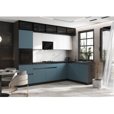 Кухня Техно-6 3,0х1,8м (Белый/Браш Блю) Кухня Техно-6 3,0х1,8м (Белый/Браш Блю)