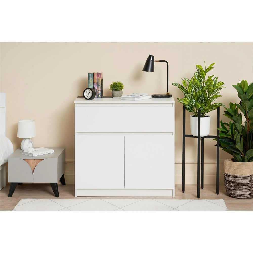 Комод Челси 800 (1 ящик 2 двери), Белый глянец холодный, Белый Комод Челси 800 (1 ящик 2 двери), Белый глянец холодный, Белый