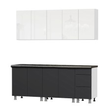 Кухонный гарнитур "Модерн New" (2,0м) (со столешницей 38 мм) Белый//Графит/Черный