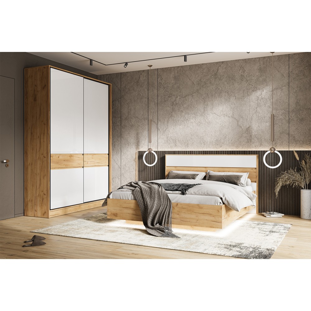 Кровать парящая с подъемным механизмом Роджина 1,6 м, Белый глянец холодный, Дуб крафт Кровать парящая с подъемным механизмом Роджина 1,6 м, Белый глянец холодный, Дуб крафт