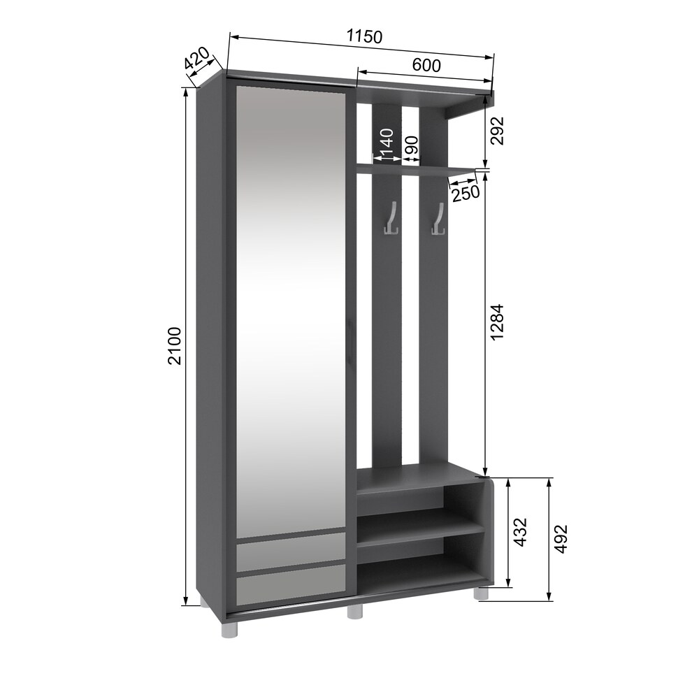 Прихожая Ларго-2, Графит серый Прихожая Ларго-2, Графит серый