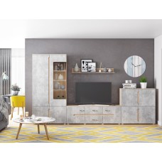 Гостиная Ким Вариант №1, Бетон темный, Сонома