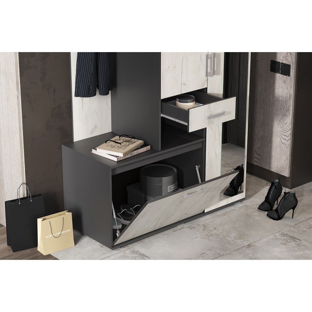 Прихожая Лира, Графит, Дуб крафт белый Прихожая Лира, Графит, Дуб крафт белый