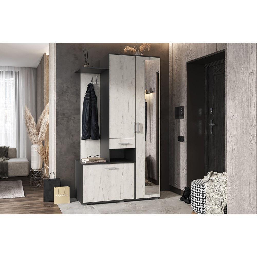 Прихожая Лира, Графит, Дуб крафт белый Прихожая Лира, Графит, Дуб крафт белый