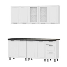 Кухонный гарнитур "Вектор" (2,0м) (МДФ) (со столешницей 26 мм) Белый/Бланж/Бланж/Черный