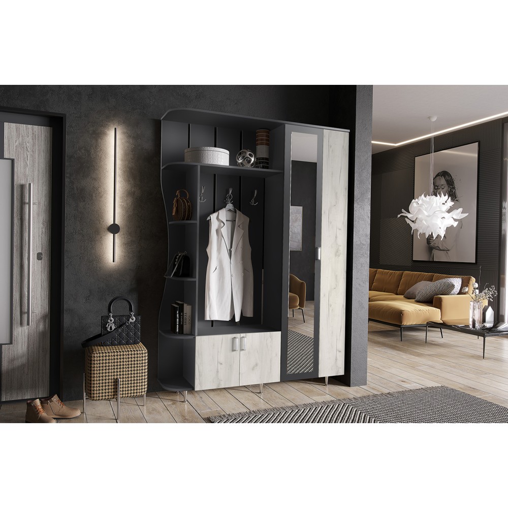 Прихожая Лика №1 1,5м, Графит, Дуб Крафт Белый Прихожая Лика №1 1,5м, Графит, Дуб Крафт Белый