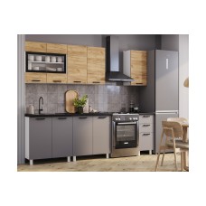 Кухня Крафт 2,0 м тип 2, Графит, Черный янтарь