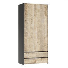 Шкаф двухстворчатый Денвер, Графит, Дуб гранж песочный
