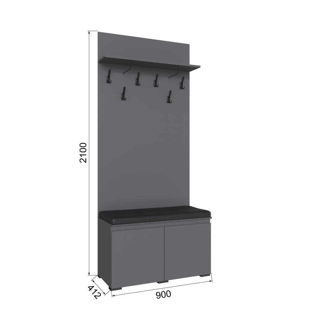 Тумба с вешалкой Плейона, Графит серый Тумба с вешалкой Плейона, Графит серый
