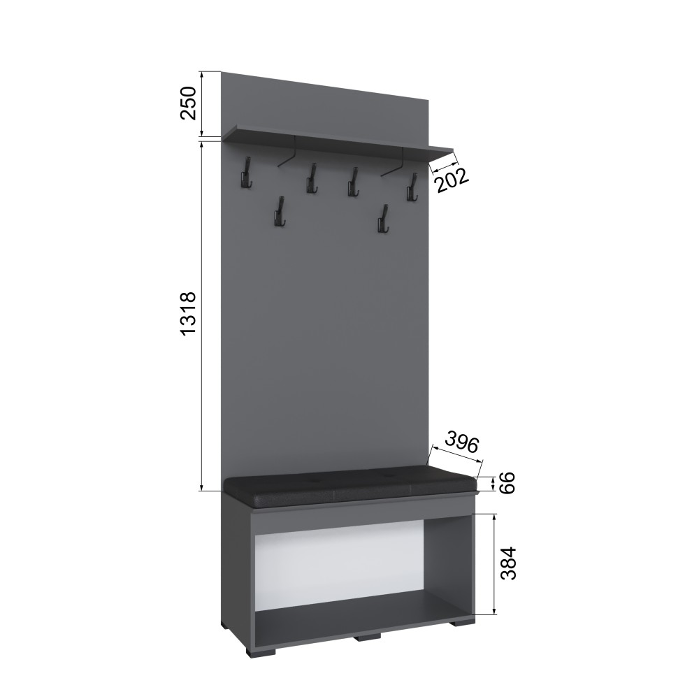Тумба с вешалкой Плейона, Графит серый Тумба с вешалкой Плейона, Графит серый