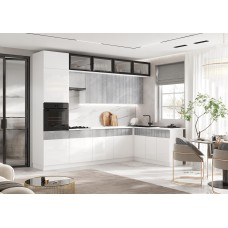 Кухня Оливия NEW 3,0х1,8м, Белый глянец холодный / Мрамор глянец, Белый
