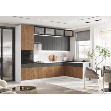 Кухня Оливия NEW 3,0х1,8м, Экзотическое дерево Амазония / Графит софт NEW,Графит