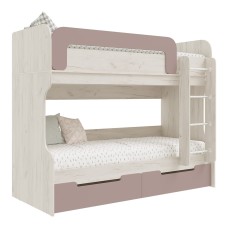 Кровать двухъярусная Юниор-4, Шарли Pink, Дуб Крафт Белый