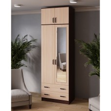Шкаф с зеркалом и антресолью Лагуна 80 см, венге/дуб молочный