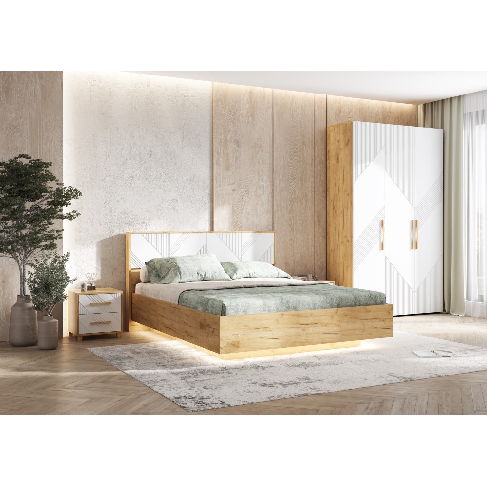 Кровать Ирис с подъемным механизмом 1,6м, Браш Вайт, Дуб Крафт Кровать Ирис с подъемным механизмом 1,6м, Браш Вайт, Дуб Крафт