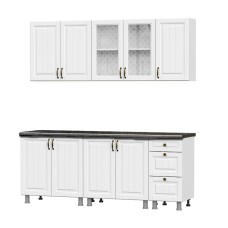 Кухонный гарнитур "Прованс" (2,0м) (МДФ) (со столешницей 38 мм) (Серия 2) Белый/Черный