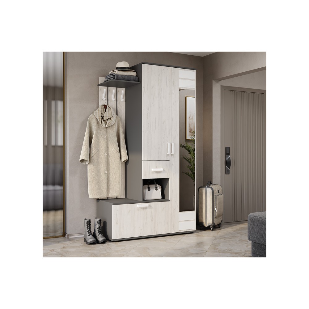 Прихожая Лира ПР-04, Графит, Дуб крафт белый Прихожая Лира ПР-04, Графит, Дуб крафт белый