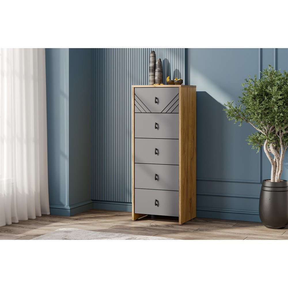 Комод 5 ящиков Байкал, Дуб золотой, Графит Комод 5 ящиков Байкал, Дуб золотой, Графит