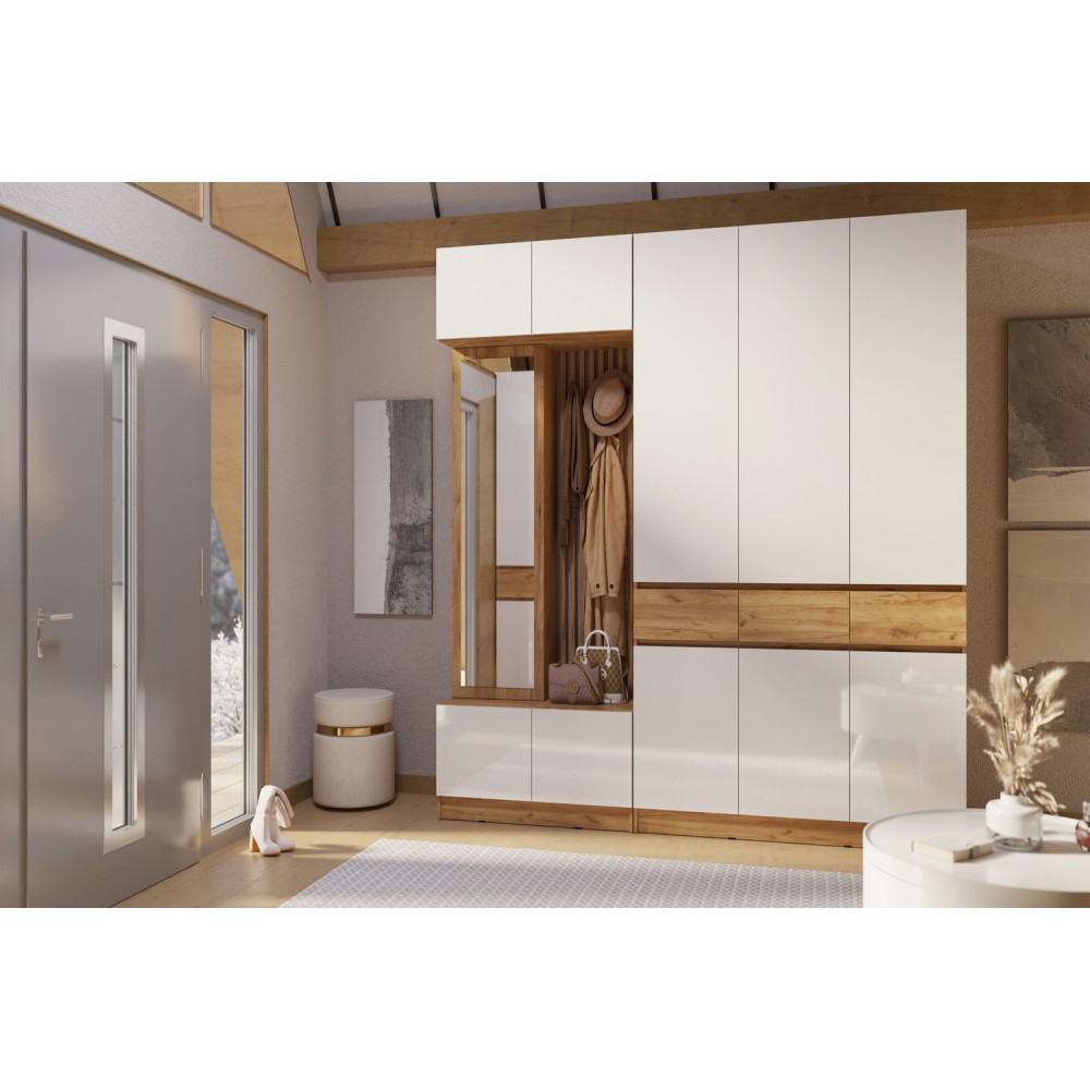 Прихожая Роджина, Дуб крафт, Белый глянец Прихожая Роджина, Дуб крафт, Белый глянец