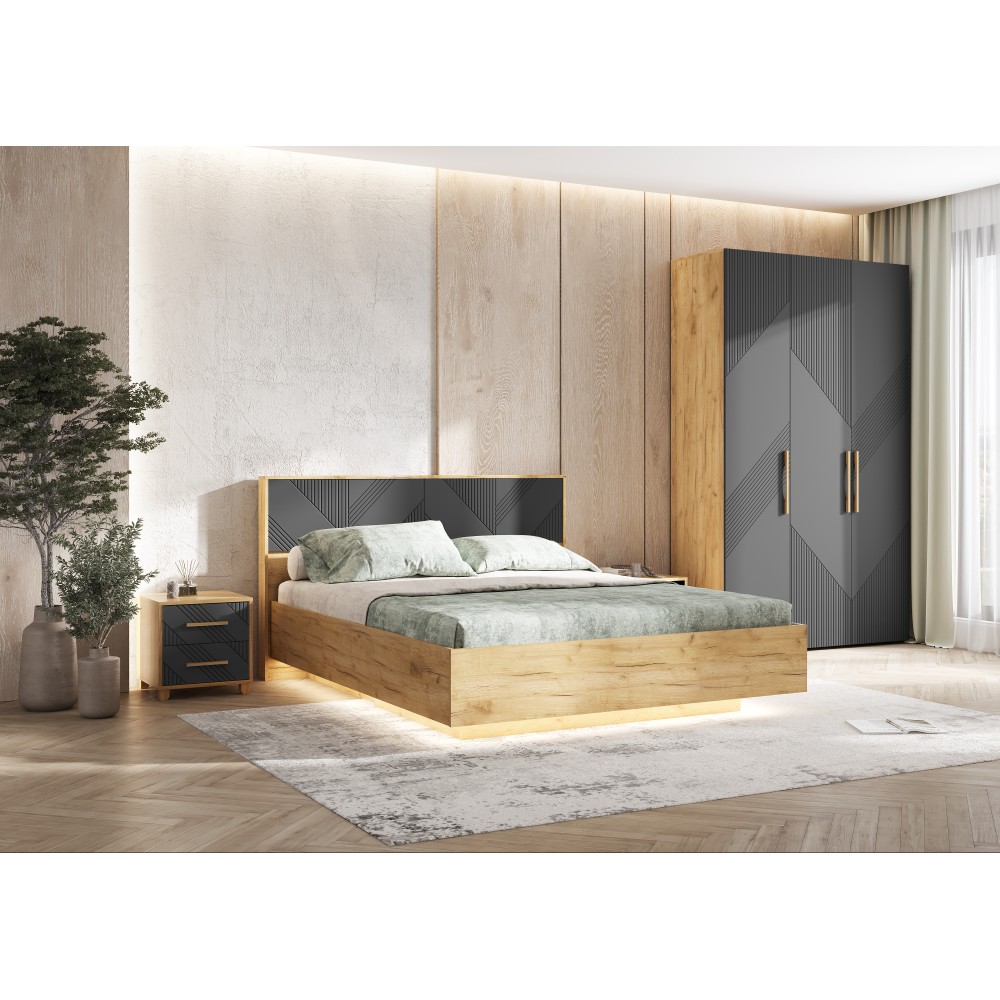 Кровать Ирис с подъемным механизмом 1,6м, Браш Графит, Дуб Крафт Кровать Ирис с подъемным механизмом 1,6м, Браш Графит, Дуб Крафт