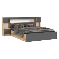 Кровать с надстройкой и тумбами Бася 1,6м, Дуб Крафт, Графит Кровать с надстройкой и тумбами Бася 1,6м, Дуб Крафт, Графит