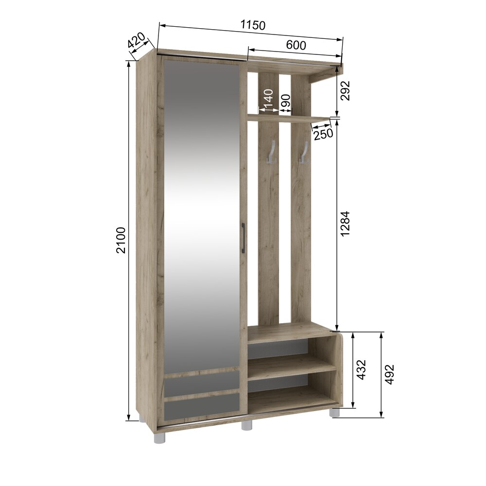 Прихожая Ларго-2, Дуб крафт серый Прихожая Ларго-2, Дуб крафт серый