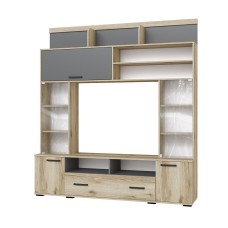 Стенка в гостиную Оскар-18 ОГЦС-2, Дуб Делано, Графит серый