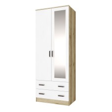 Шкаф с зеркалом Лагуна 80 см, Дуб Делано, Белый