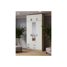 Шкаф с зеркалом и антресолью Лагуна 120 см, Дуб Делано, Белый