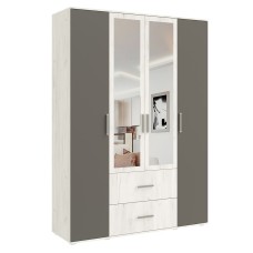 Шкаф четырехстворчатый Фиеста (1600), Графит, Дуб Крафт белый Шкаф четырехстворчатый Фиеста (1600), Графит, Дуб Крафт белый