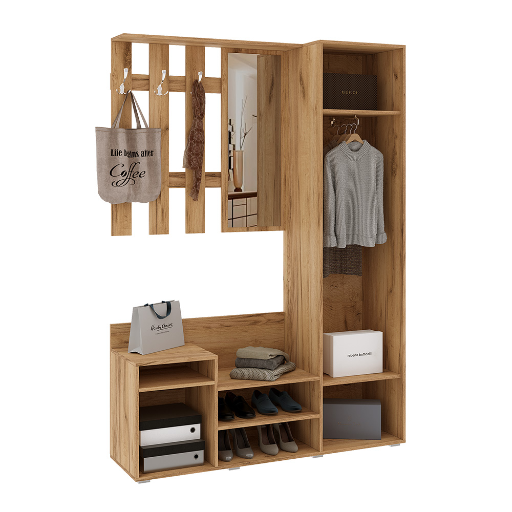 Прихожая Визит, Белый Глянец холодный, Дуб крафт Прихожая Визит, Белый Глянец холодный, Дуб крафт