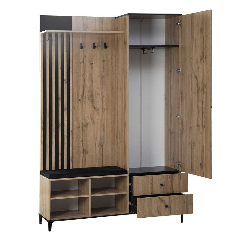 Прихожая с зеркалом Либерти 51.22, Дуб Вотан, Черный Прихожая с зеркалом Либерти 51.22, Дуб Вотан, Черный