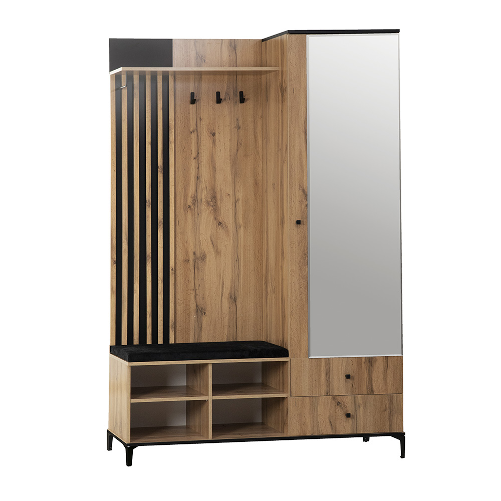 Прихожая с зеркалом Либерти 51.22, Дуб Вотан, Черный Прихожая с зеркалом Либерти 51.22, Дуб Вотан, Черный