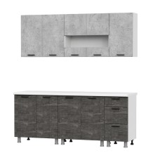 Готовая кухня Модус (без столешницы), Белый, Цемент светлый, Камень темный