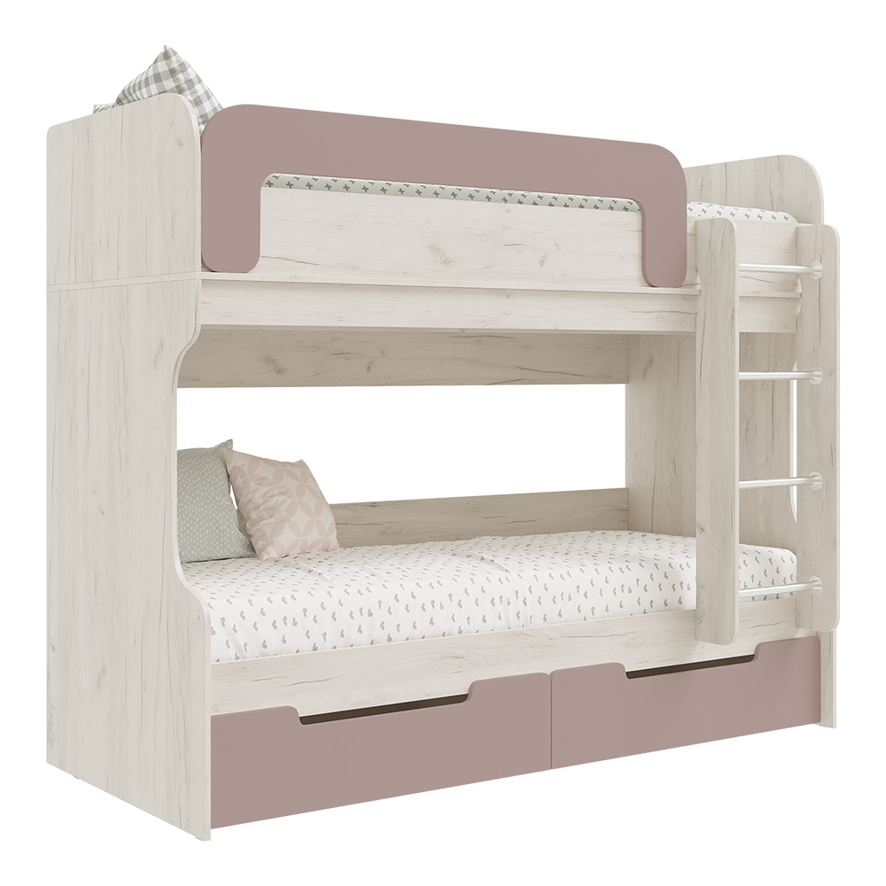 Кровать двухъярусная Юниор-4, Шарли Pink, Дуб Крафт Белый Кровать двухъярусная Юниор-4, Шарли Pink, Дуб Крафт Белый