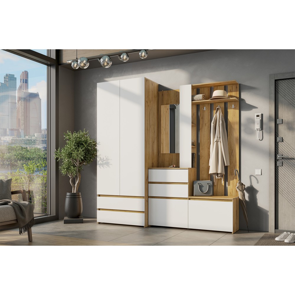 Вешалка с зеркалом Некст 1, Дуб золотой, Белый Вешалка с зеркалом Некст 1, Дуб золотой, Белый