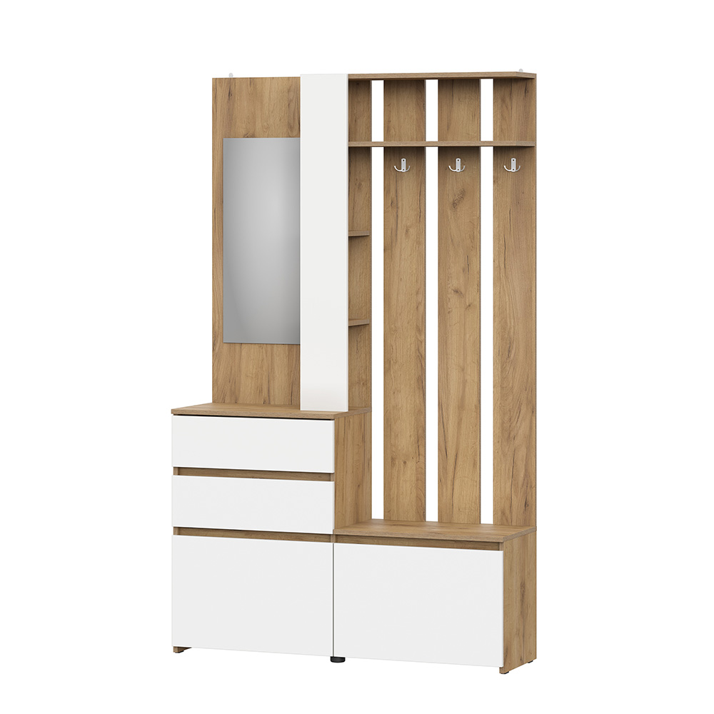 Вешалка с зеркалом Некст 1, Дуб золотой, Белый Вешалка с зеркалом Некст 1, Дуб золотой, Белый