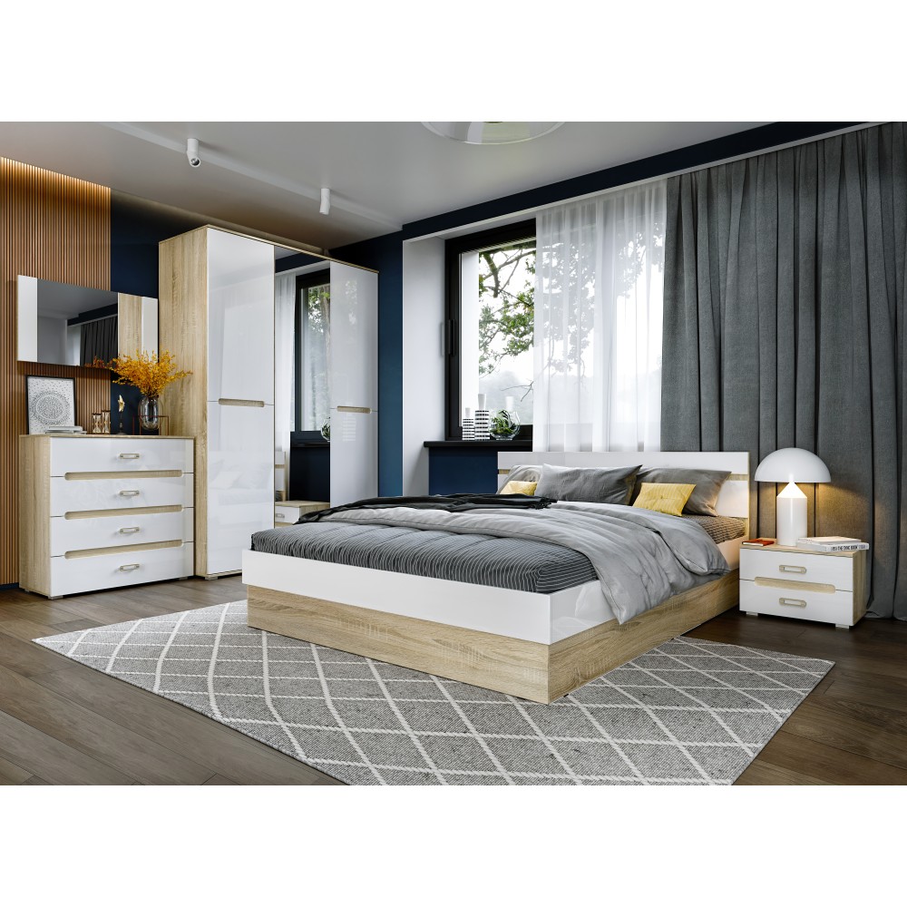 Кровать Ким с подъемным механизмом 1,6м, Белый глянец холодный, Сонома Кровать Ким с подъемным механизмом 1,6м, Белый глянец холодный, Сонома