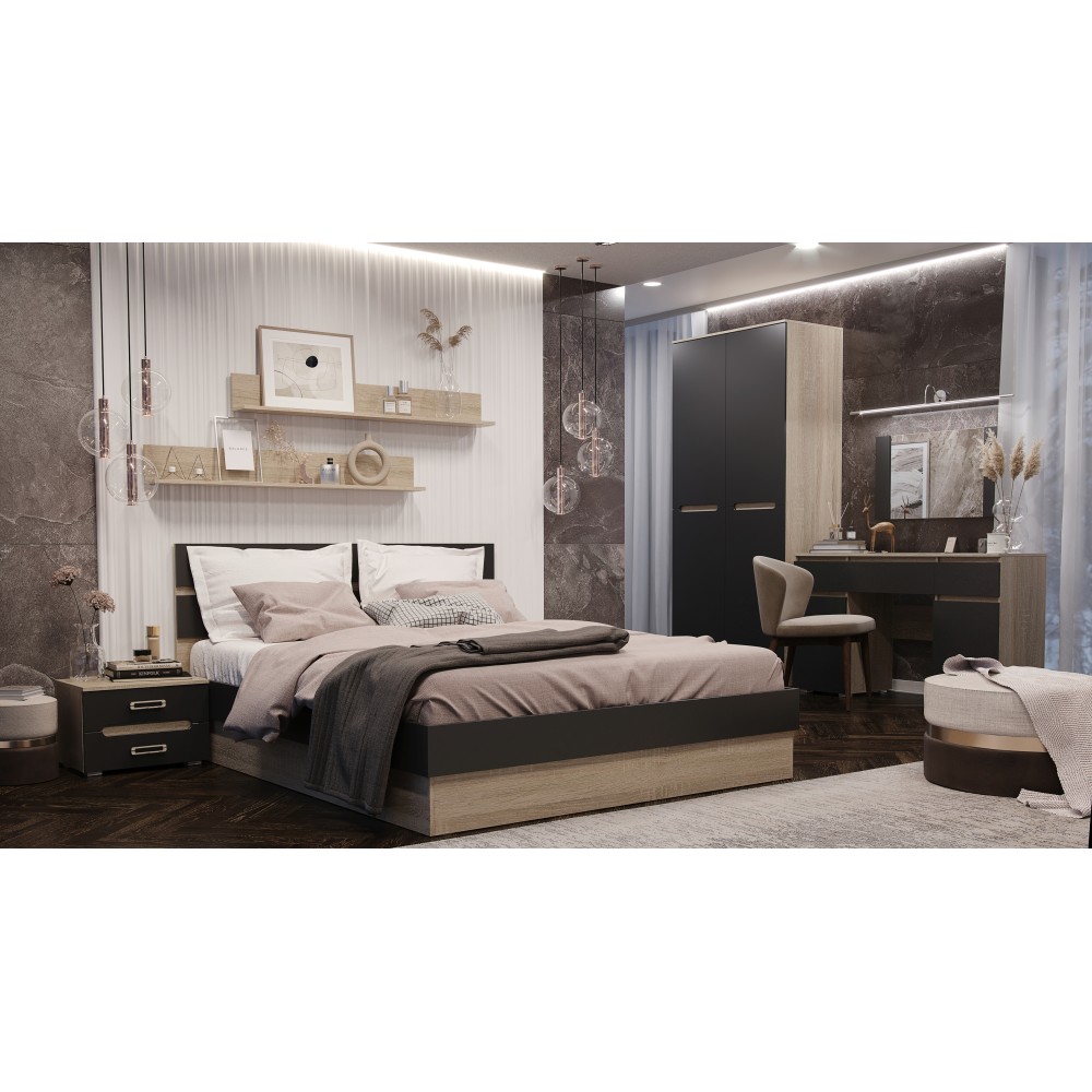 Кровать Ким с подъемным механизмом 1,6м, Графит софт, Сонома Кровать Ким с подъемным механизмом 1,6м, Графит софт, Сонома