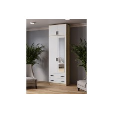 Шкаф с зеркалом и антресолью Лагуна 80 см, Дуб Делано, Белый Шкаф с зеркалом и антресолью Лагуна 80 см, Дуб Делано, Белый