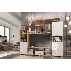 Гостиная Мини, Белый глянец холодный, Дуб крафт