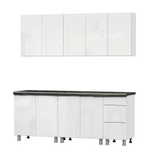 Кухонный гарнитур "Модерн New" (2,0м) (со столешницей 26 мм) Белый/Белый глянец/Черный