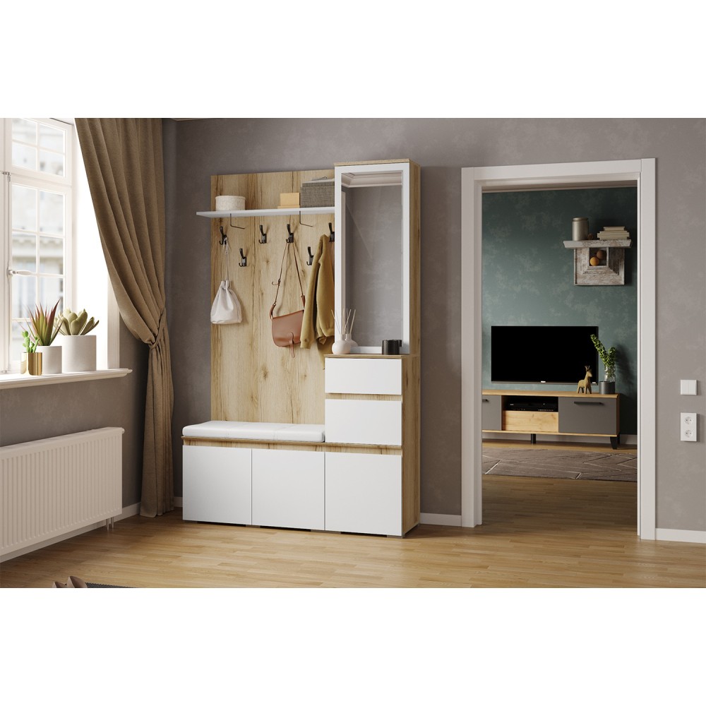 Тумба с вешалкой Плейона, Дуб Делано, Белый Тумба с вешалкой Плейона, Дуб Делано, Белый