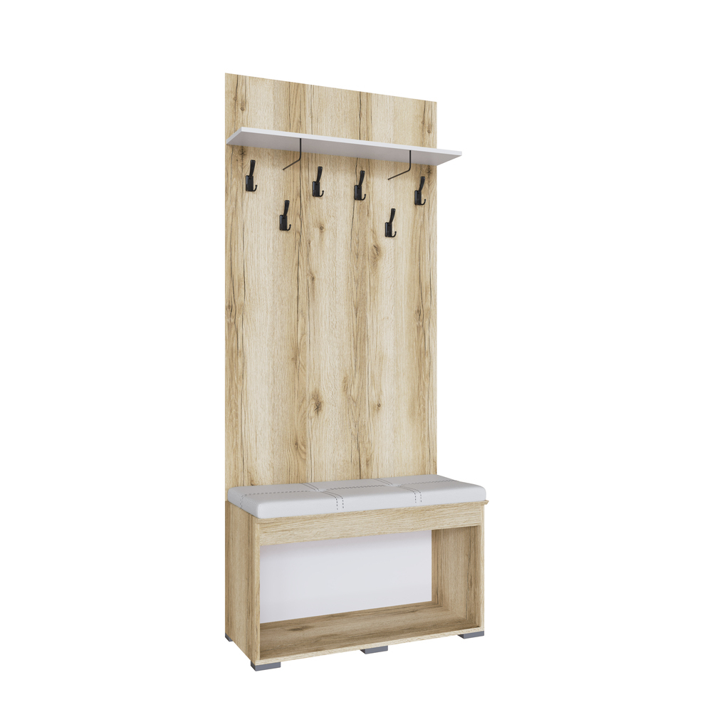 Тумба с вешалкой Плейона, Дуб Делано, Белый Тумба с вешалкой Плейона, Дуб Делано, Белый
