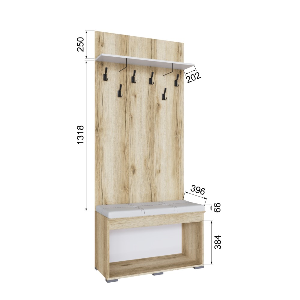 Тумба с вешалкой Плейона, Дуб Делано, Белый Тумба с вешалкой Плейона, Дуб Делано, Белый