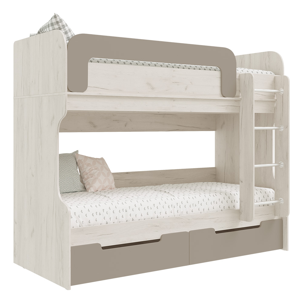 Кровать двухъярусная Юниор-4, Шарли Мокко, Дуб Крафт Белый Кровать двухъярусная Юниор-4, Шарли Мокко, Дуб Крафт Белый