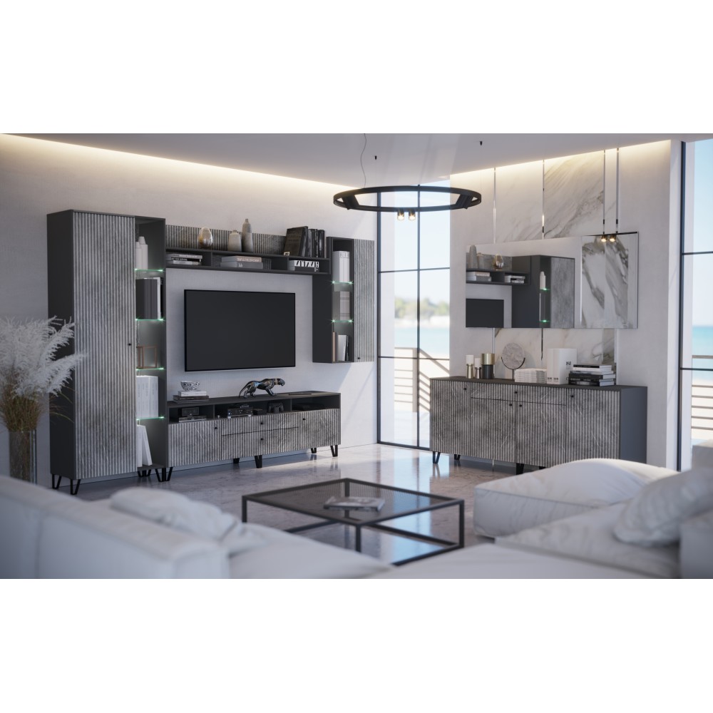 Полка Оливия, Графит, Мрамор Глянец Полка Оливия, Графит, Мрамор Глянец