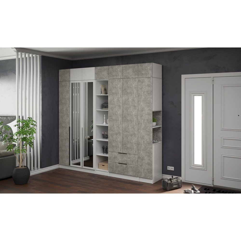 Антресоль Мадрид (1,4) с зеркалом 300 белый/ателье светлое